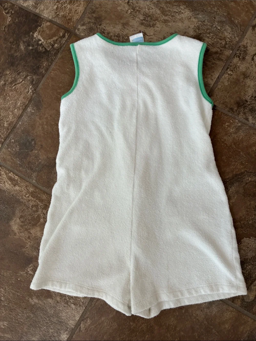 bella bliss White Terry Swim Coverup Romper with Pink Zipper and Green Trim